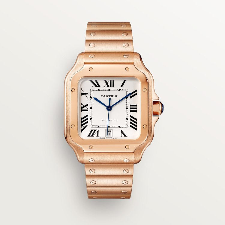 Large Rose Gold Silver Dial Mens Watch