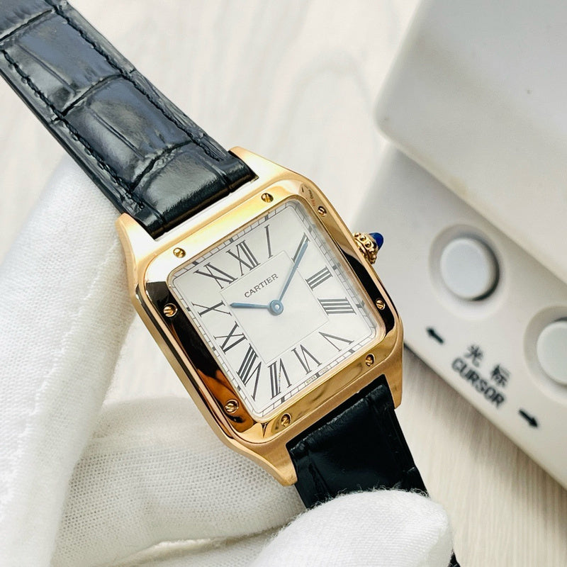 Santos-Dumont Automatic 31.4mm Large Pink Gold & Alligator Watch