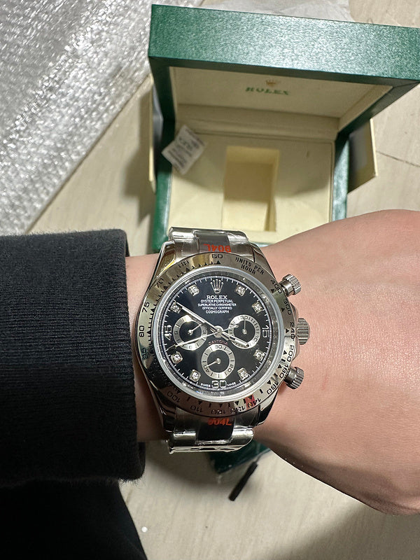 Cosmograph Daytona 40mm White Gold Case & Black Dial With Diamond Hour Markers Watch