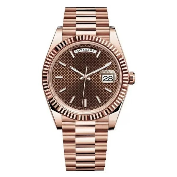 18 ct Everose gold with diagonal motif chocolate dial Watch