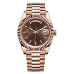 18 ct Everose gold with diagonal motif chocolate dial Watch