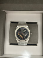 Double Balance Wheel Openworked Steel Watch