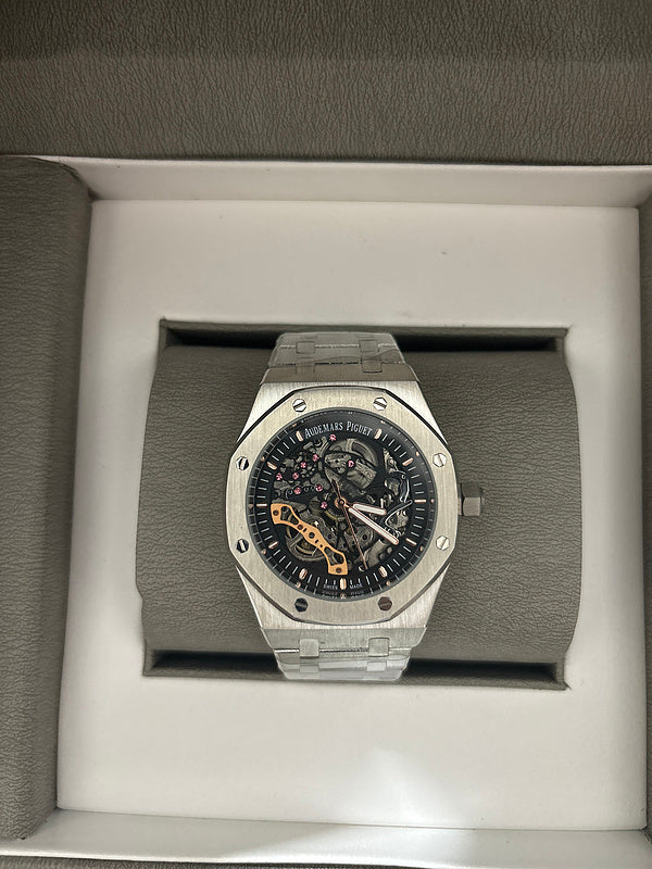 Double Balance Wheel Openworked Steel Watch