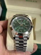 Day-Date Olive Green Arabic Dial Platinum Bracelet/Case/Smooth Bezel 40mm Watch