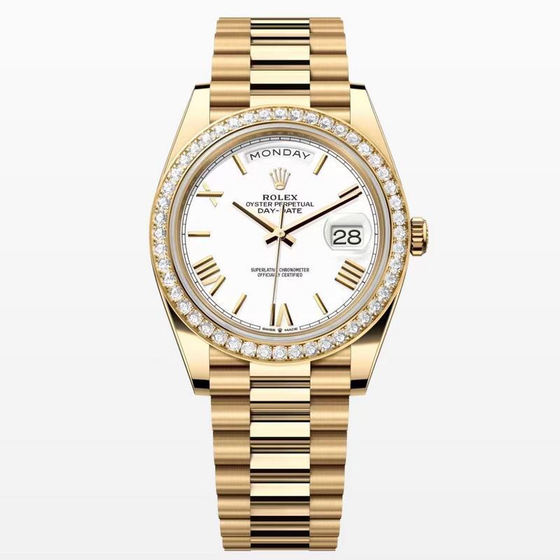 Yellow Gold Wristwatch & White Dial With Roman Numerals Watch