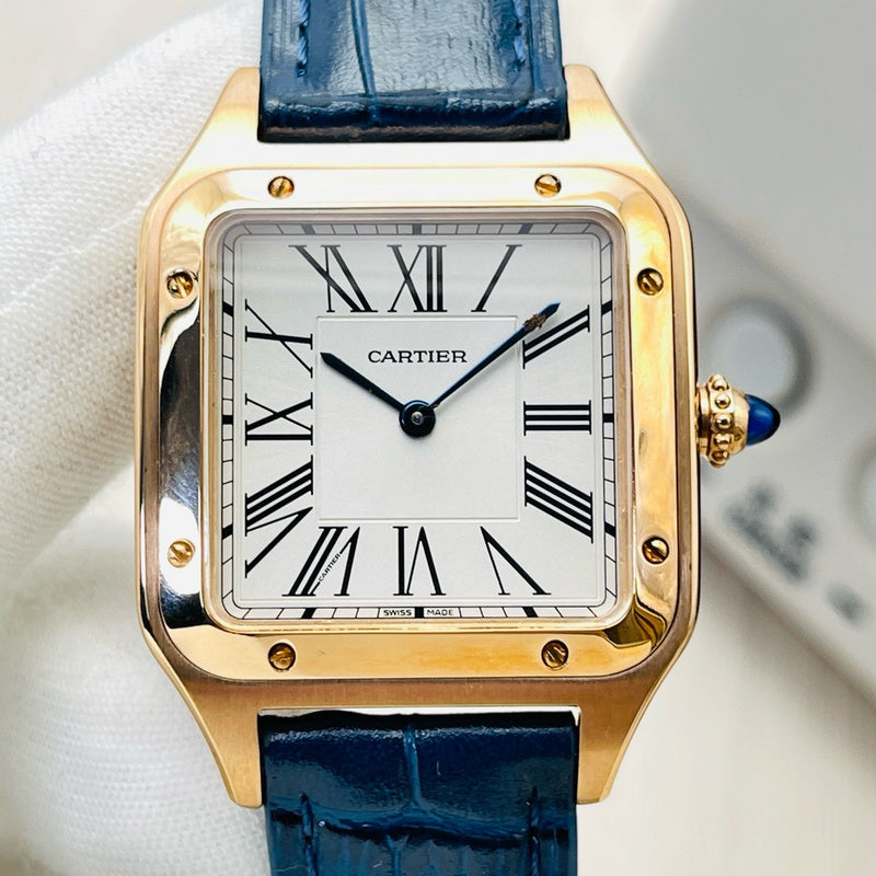 Santos-Dumont Extra-Large Yellow Gold Leather Strap Watch