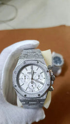 Royal Oak 37mm in White Gold Frosted on White Gold Frosted Bracelet with Black Grande Tapisserie Dial