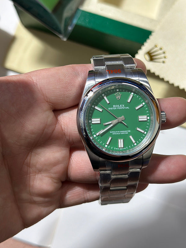 Oyster Perpetual Steel Watch With Green Dial