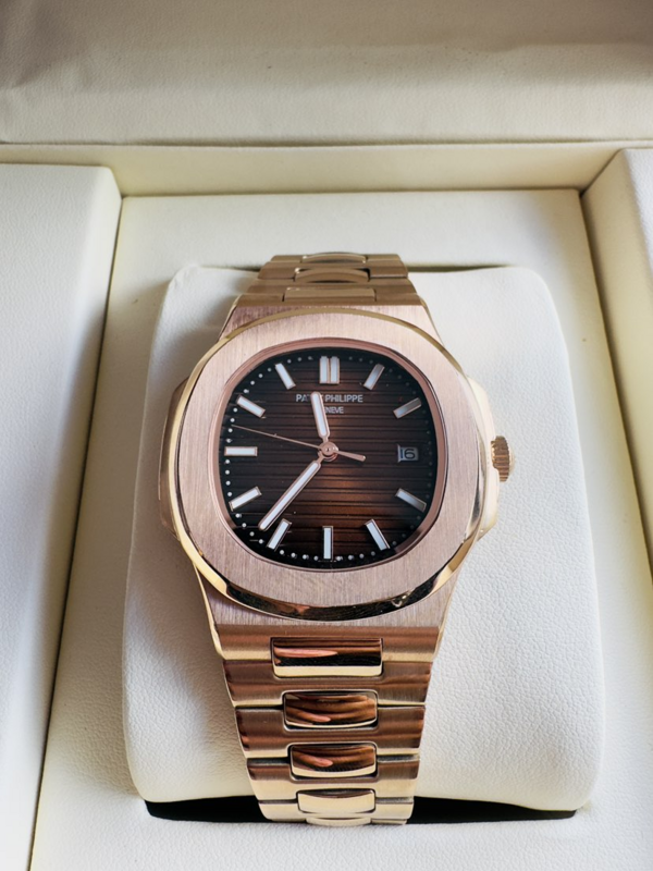 Rose Gold Bracelet & Brown Sunburst Dial Watch