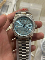 Platinum With Diamond Set Bezel & ice Blue Dial Watch