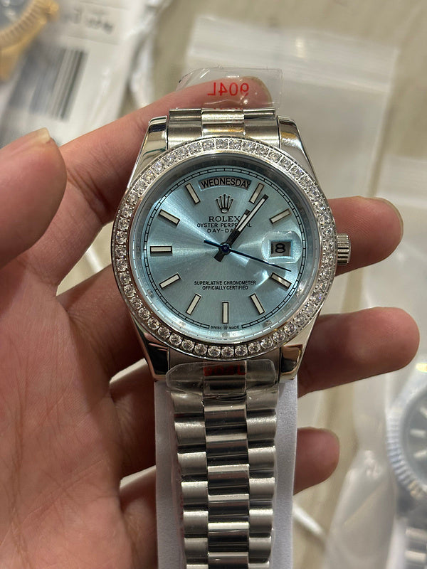 Platinum With Diamond Set Bezel & ice Blue Dial Watch