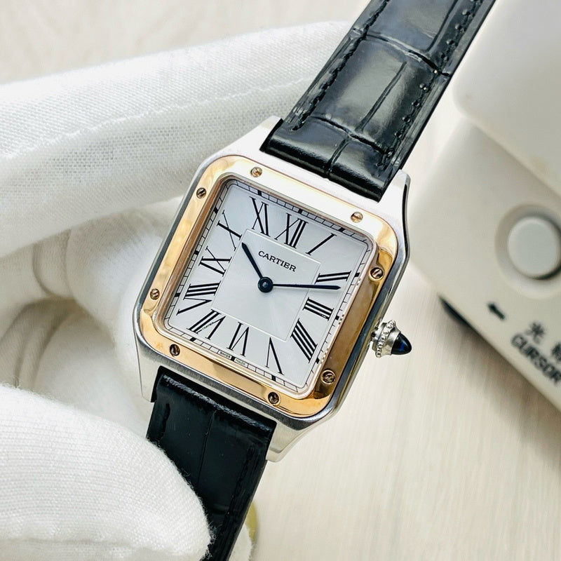 Santos Dumont Silver Roman Numeral Dial Watch