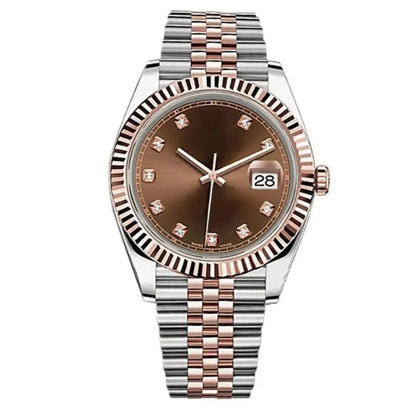 35 Rose Gold & Steel Chocolate Diamond Dial Jubile Fluted Bazel Watch