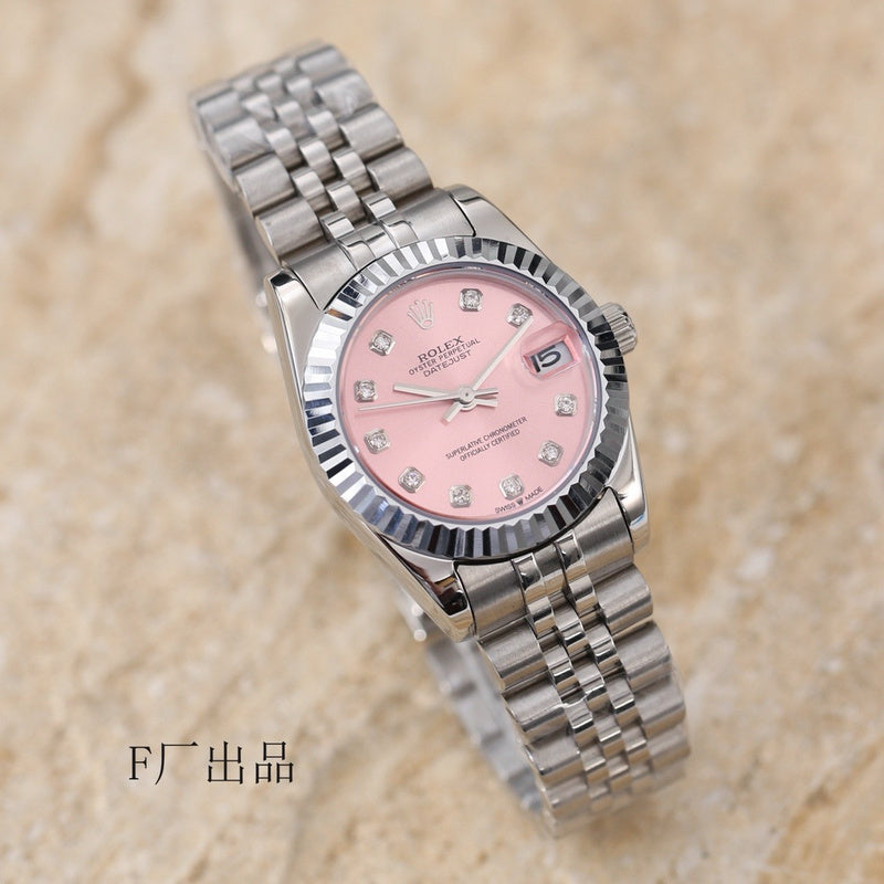 31 Oystersteel with Pink Diamond-Set Dial Watch