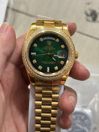 Oyster yellow gold & Green Diamond Dial Set Watch
