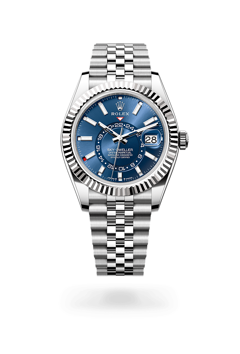 Oyster Perpetual White Rolesor Sky-Dweller Bright Blue Dial Watch
