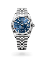 Oyster Perpetual White Rolesor Sky-Dweller Bright Blue Dial Watch