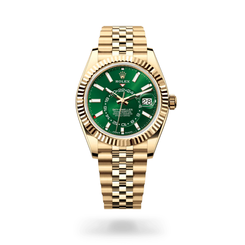 Yellow Gold Bright Green Dial Yellow Gold Bracelet Watch