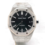 Royal Oak 37mm in White Gold Frosted on White Gold Frosted Bracelet with Black Grande Tapisserie Dial
