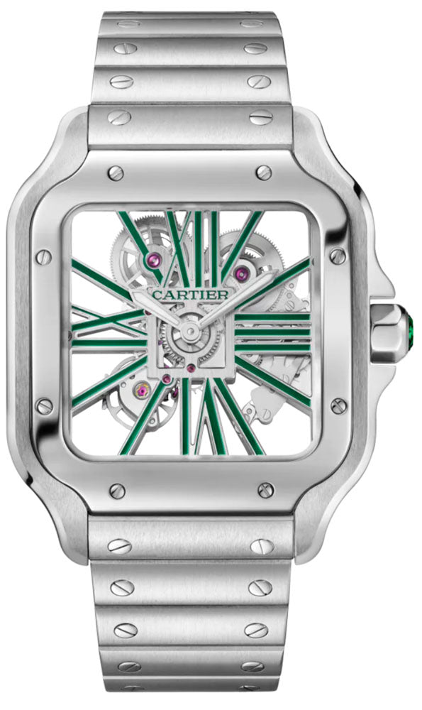 Stainless Steel Case & Green Skeleton Dial Watch