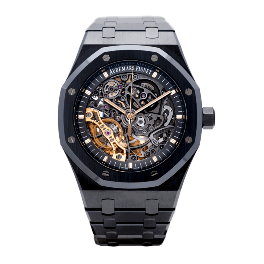 Double Balance Wheel Openworked Black 41mm Watch