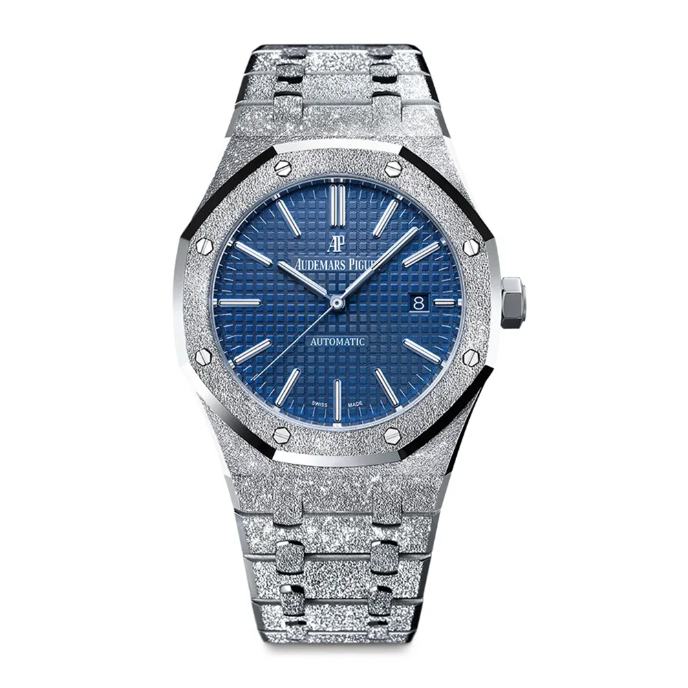 41mm Blue dial Hammered 18K white gold Men's Watch
