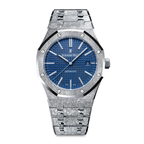 41mm Blue dial Hammered 18K white gold Men's Watch