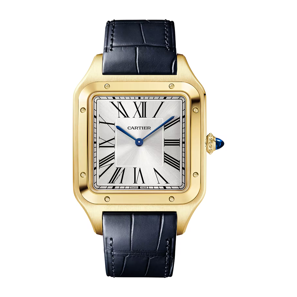 Santos-Dumont Extra-Large Yellow Gold Leather Strap Watch